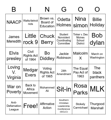 Civil Rights Bingo Card