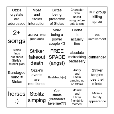 Helluva Boss S2 E4 Bingo Card