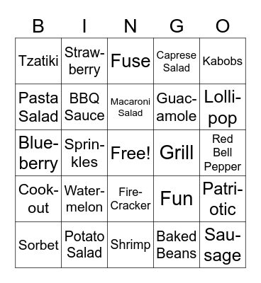 4th of July Recipe Bingo Card