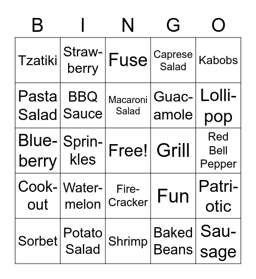 4th of July Recipe Bingo Card