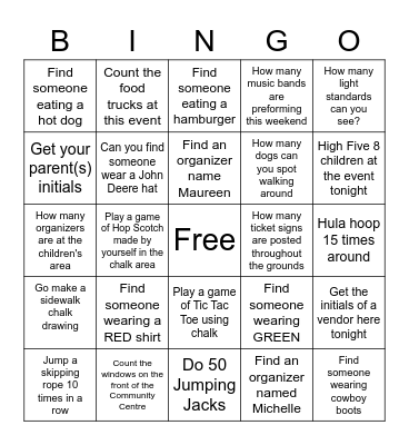 FAA Homecoming 2023 Scavenger Hunt Bingo Card