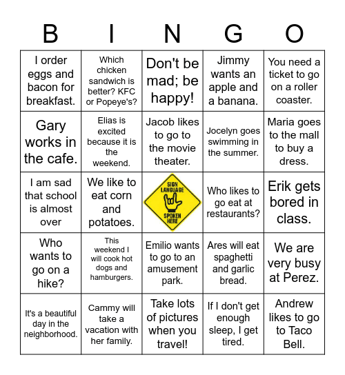 ASL Bingo--this and that Bingo Card