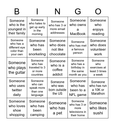 ICEBREAKER BINGO! Bingo Card