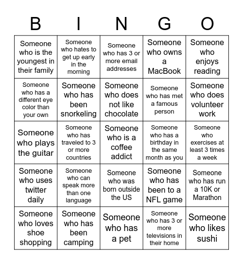 ICEBREAKER BINGO! Bingo Card