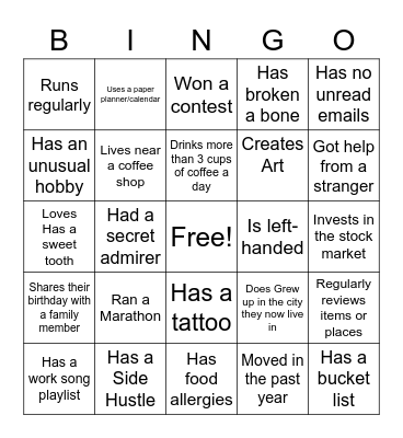 Ice Breaker Bingo Card