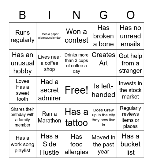 Ice Breaker Bingo Card