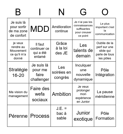 Les PFs à la CNJE Bingo Card