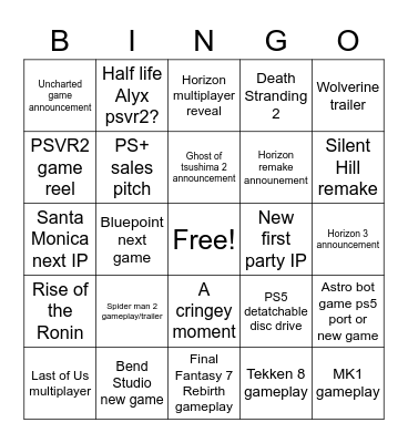 PS Showcase 2023 Bingo Card