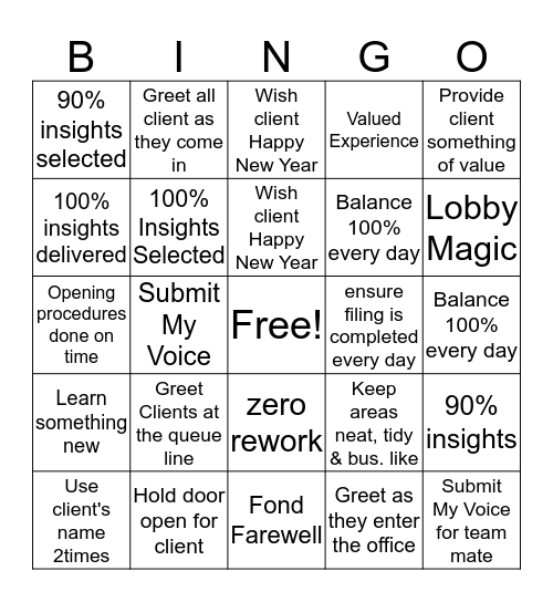 CUSTOMER SERVICE  BINGO Card