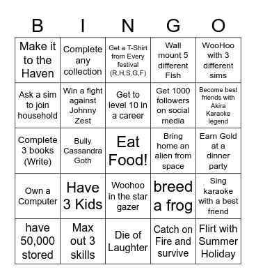 BS Sims 4 Bingo game 1 Bingo Card