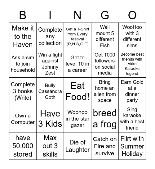 BS Sims 4 Bingo game 1 Bingo Card