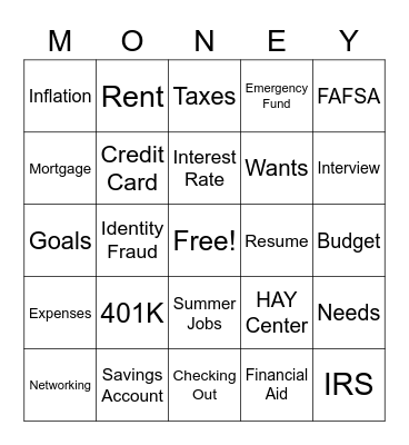 Financial Literacy Bingo Card