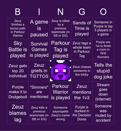 Purple Pandas MCC Bingo Card