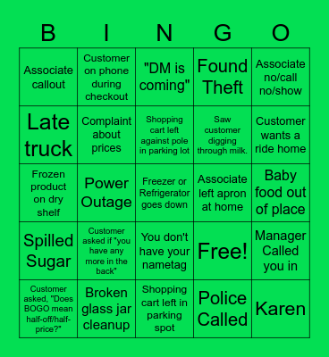 Publix Bingo Card
