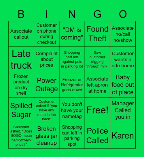 Publix Bingo Card