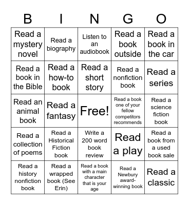 Summer Reading Program Bingo Card
