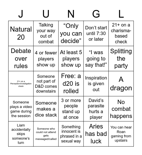 D&D Bingo May 19th Bingo Card