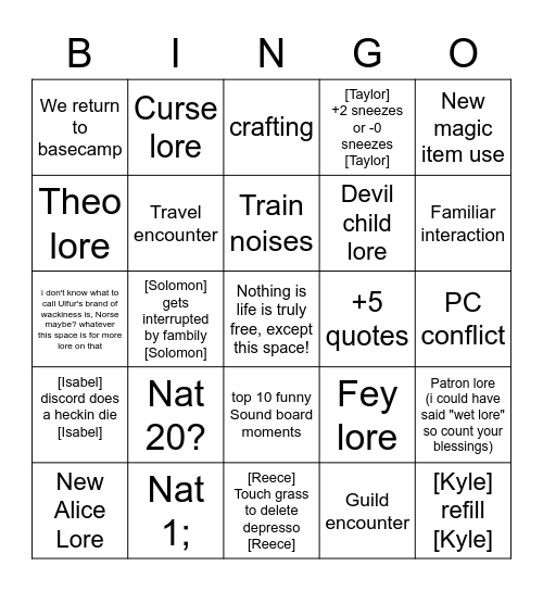 Plane Hoppers Bingo Card