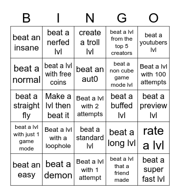 geometry dash lvls win (11) [NOTE: you can only use 1 lvl 1nce] Bingo Card