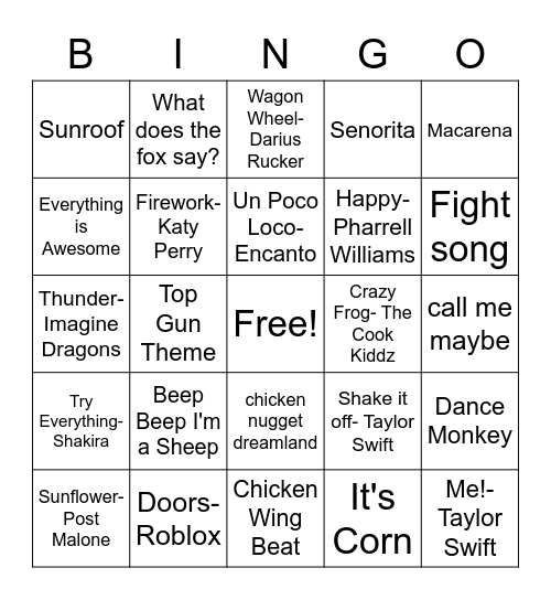 Summer Music Bingo Card 2 Bingo Card