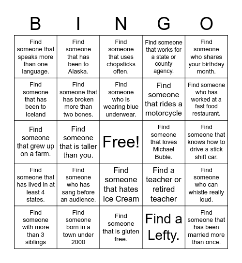 Chitty Chat Bingo Card