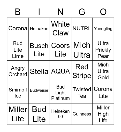 AQUA BEER LIST Bingo Card