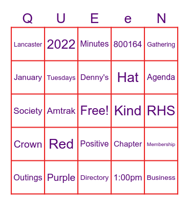 Queen's of Destiny Bingo Card