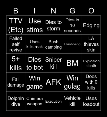 Warzone 2.0 bingo (Credits to: Big Puffer) Bingo Card
