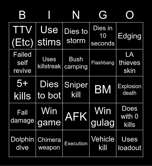 Warzone 2.0 bingo (Credits to: Big Puffer) Bingo Card