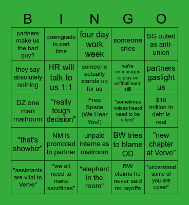 Monday Staff Meeting Bingo Card