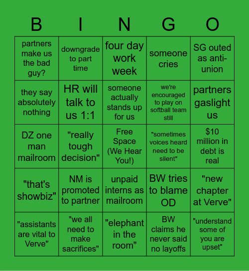 Monday Staff Meeting Bingo Card