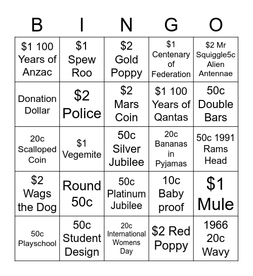 Cointastic Bingo Card
