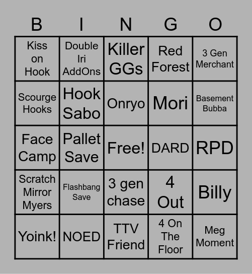 Wolfie's DBD Bingo Card