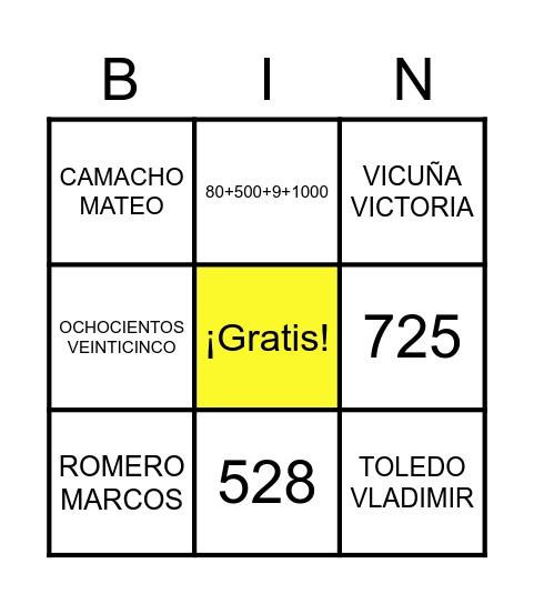 El alfabeto / los nombres Bingo Card