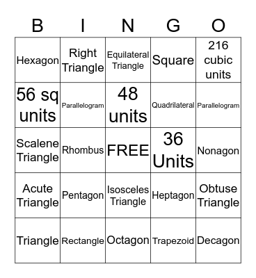 Test Review Bingo Card