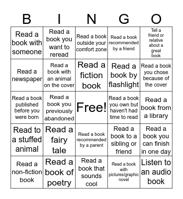 February Reading Challenge Bingo! Bingo Card