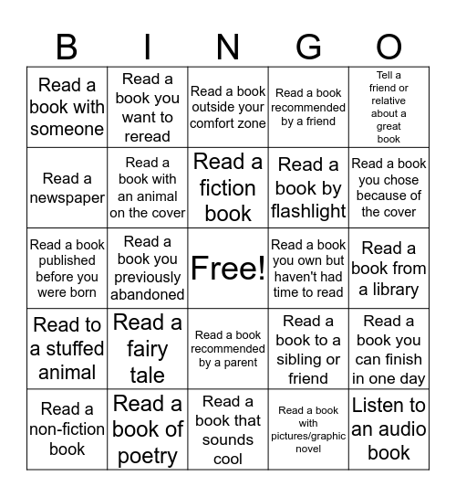 February Reading Challenge Bingo! Bingo Card
