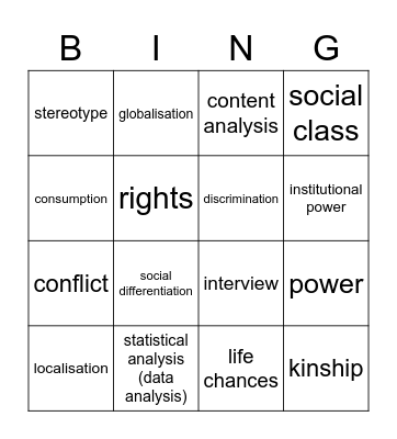 Society & Culture Bingo Card