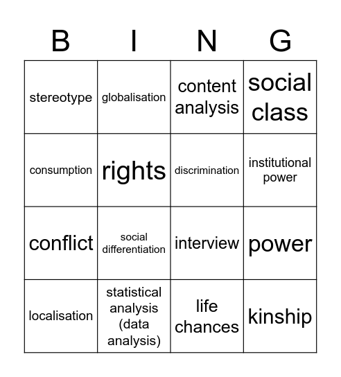 Society & Culture Bingo Card