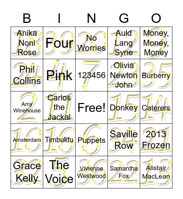 Rex's Quiz Bingo Card