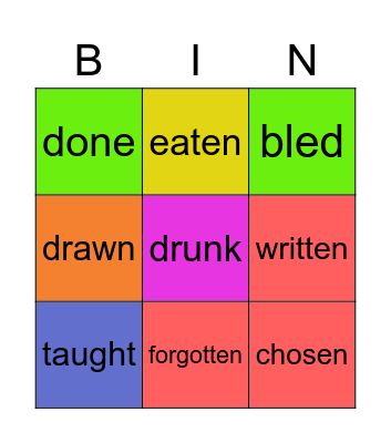 Past participle verbs Bingo Card