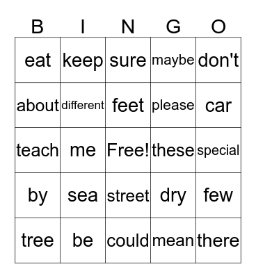 Reading Vocabulary Bingo Card