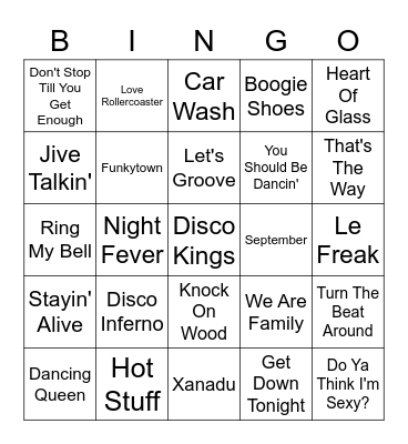 Disco Kings! Bingo Card
