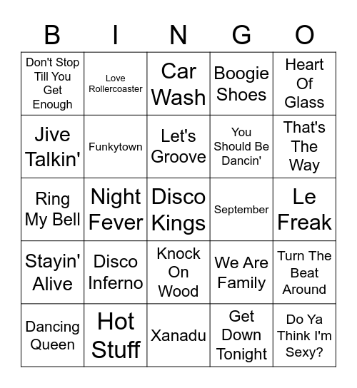 Disco Kings! Bingo Card