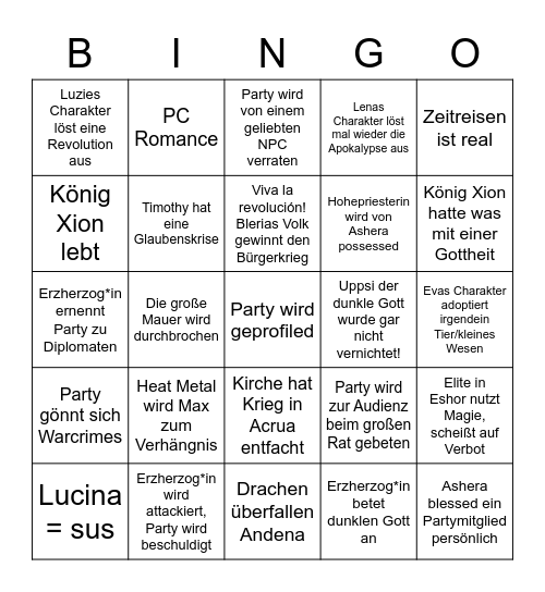 Andena Bingo (Kampagnen-Predictions) Bingo Card