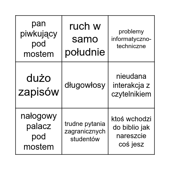 sobota w pracy Bingo Card