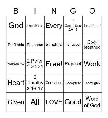 Hide the WORD in Your Heart Bingo Card