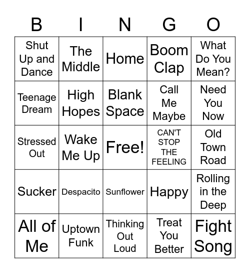 Music Bingo Card