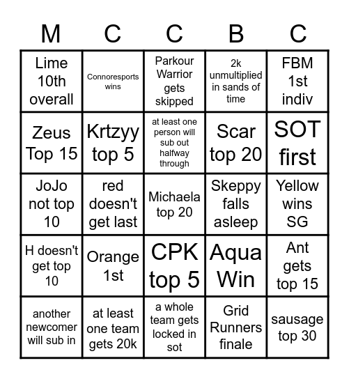 MCC Bingo Card Bingo Card