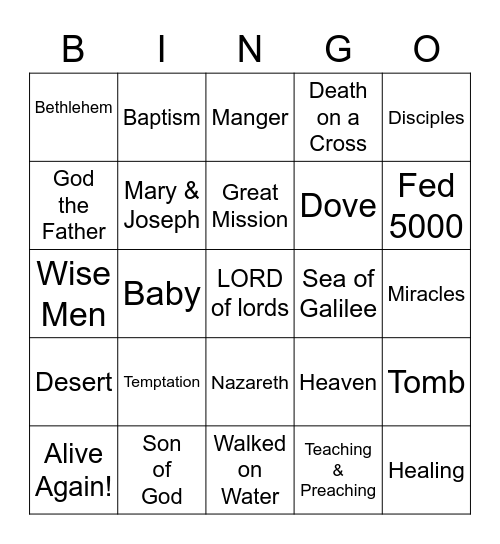 LIFE OF JESUS Bingo Card